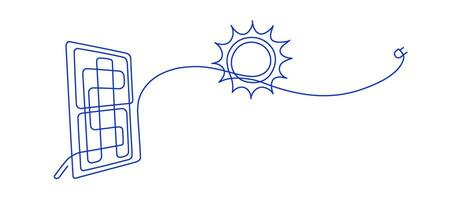Sun, solar panel Continuous line Renewable energy vector