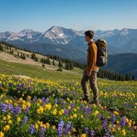A man with a backpack photo