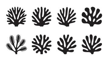 Eight Black Abstract Seaweed Coral Reef Plant Icons vector