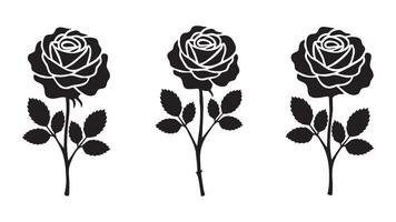 Three Black Silhouette Roses Elegant Floral Botanical Art Design vector