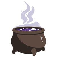 Witch Caldron with Green Magic Soup Cartoon Style Witchcraft Object vector