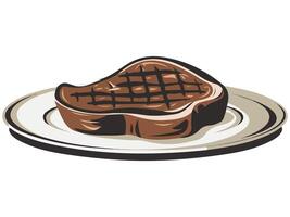 Grilled Beef Steak Fillet on Plate Cartoon Icon vector