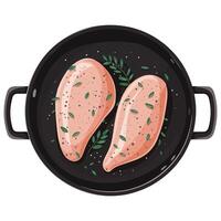 Top View of Fried Chicken Breast with Sauce and Spices Cartoon Style vector