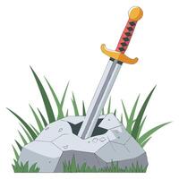 Magical Excalibur Embedded in Rock Fantasy Icon vector