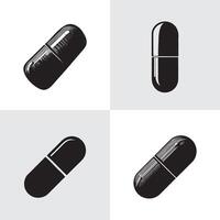 Black and white illustrations of medicine capsules vector