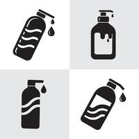 Shampoo bottles and liquid soap with a pump and liquid drop. vector