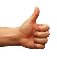 A hand with a thumb up gesture on a white background photo
