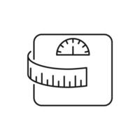 Bathroom Floor Scales with Tape Measure Line Icon. Weight Control Concept Linear Pictogram. Meters for Measuring Weight and Waist Outline Icon. Editable Stroke. Isolated Illustration. vector