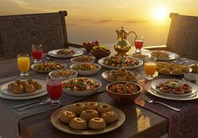 A table with food and drinks photo