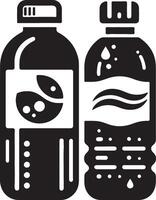 two bottles of water with a black and white design vector