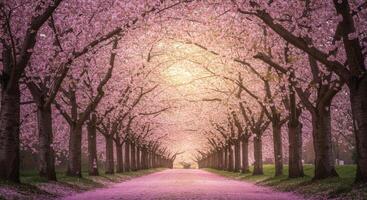 Cherry blossom tree path in the park photo
