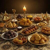A table with a lot of food on it photo