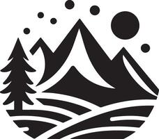 Unique black and white logo of a mountain and trees vector
