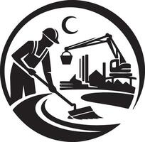 a man sweeping the floor with a broom and a crane in the background vector