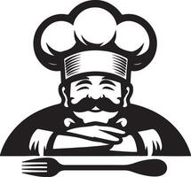 chef with mustache and fork illustration vector