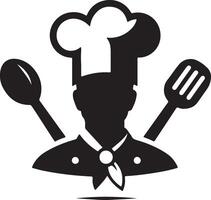 a chef icon with a hat and spoons vector