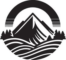 mountain landscap illustratioe with trees and sunn vector