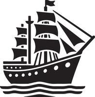 Clean and unique black and white illustration of a sailing ship vector
