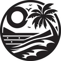 a black and white logo of a palm tree and waves vector