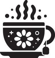 a black and white cup with a flower on it vector