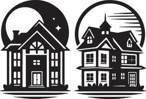 two houses with a moon and stars on them vector