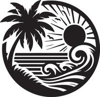 a black and white image of a palm tree and waves vector