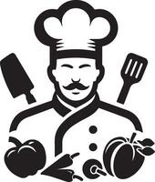 chef with vegetables and utensils vector