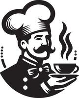 chef with mustache and cup of coffee vector