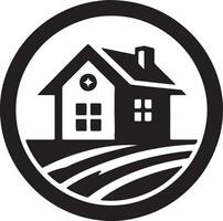 a black and white house icon in a circle vector