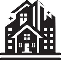 a black and white image of a house with a star on it vector