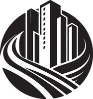 a black and white logo of a city with a river vector