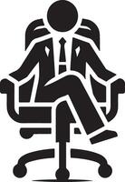 a black and white silhouette of a man sitting in an office chair vector