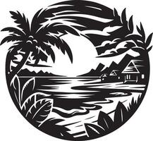 tropical island with palm trees and a house in the background vector