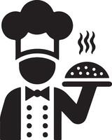 chef holding a tray with a hot dish on it vector