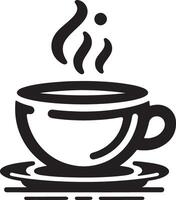 a black and white cup of coffee on a saucer vector