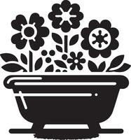 black and white illustration of a flower pot vector