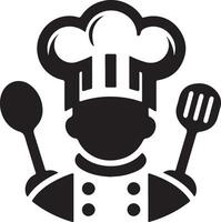 a black and white logo of a chef with a spatula and spoon vector