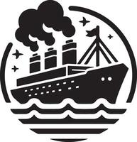 a black and white logo of a ship with smoke coming out of it vector