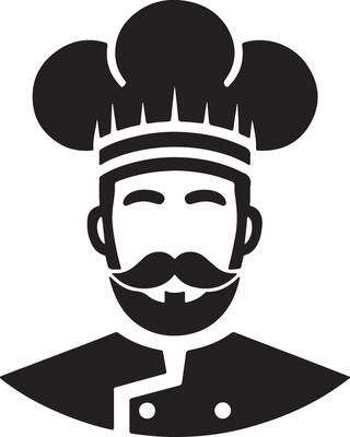 a chef with a mustache and hat on his head