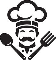 chef with mustache and fork and spoon illustration vector