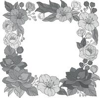 monochrome square frame with decorative flowers on white background vector