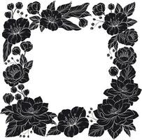silhouette square frame with decorative flowers on white background vector