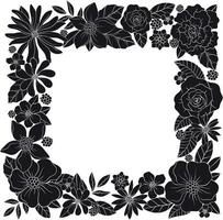 silhouette floral square frame with wild flowers vector