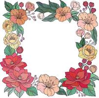 square frame with decorative flowers on white background vector