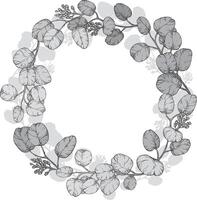 monochrome circular wreath made of Eucalyptus leaves and Foliage vector