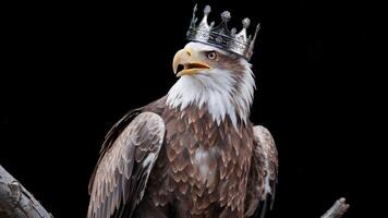 Majestic Eagle with Silver Crown on Black Background, Regal Symbol of Power, Leadership, and Authority for Fantasy Projects. Fantasy and Symbolism Concept. photo