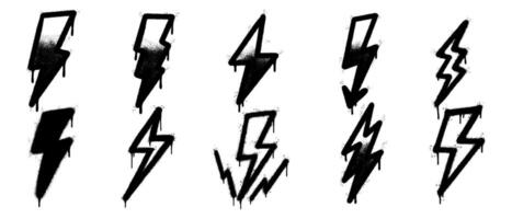 Set of Graffiti electric lightning bolt symbol Sprayed isolated with a white background. graffiti electric lightning bolt icon with over spray in black over white. vector