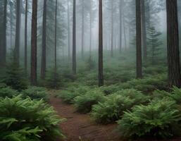A forest with a path through it photo