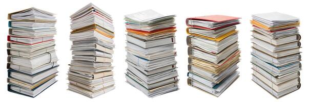 Set of stacks of documents in folders on a white background. photo