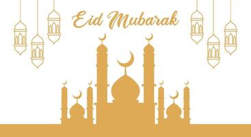 eid mubarak islamic mosque background design template with lantern for greeting card vector